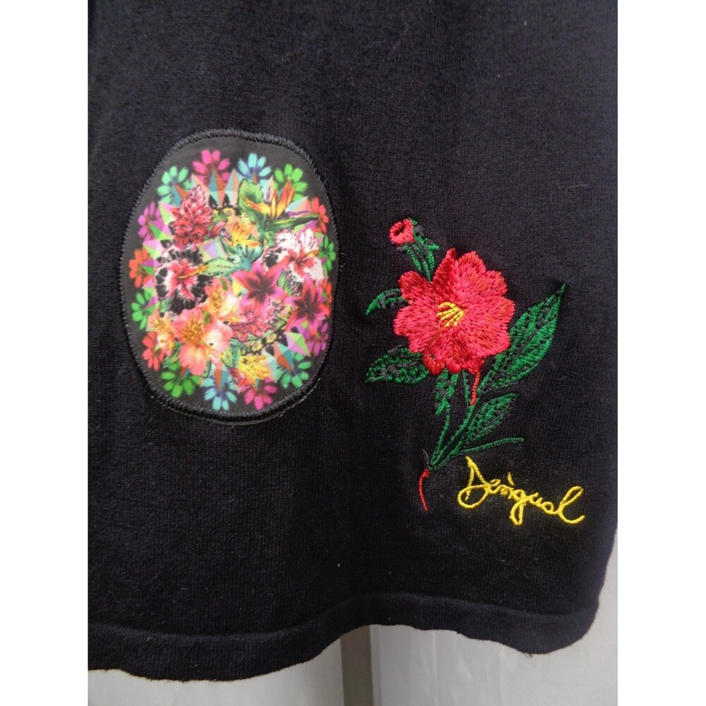 Desigual Black Knit Applique Dress Size Small Floral Starburst Embroidered - Picture 15 of 16